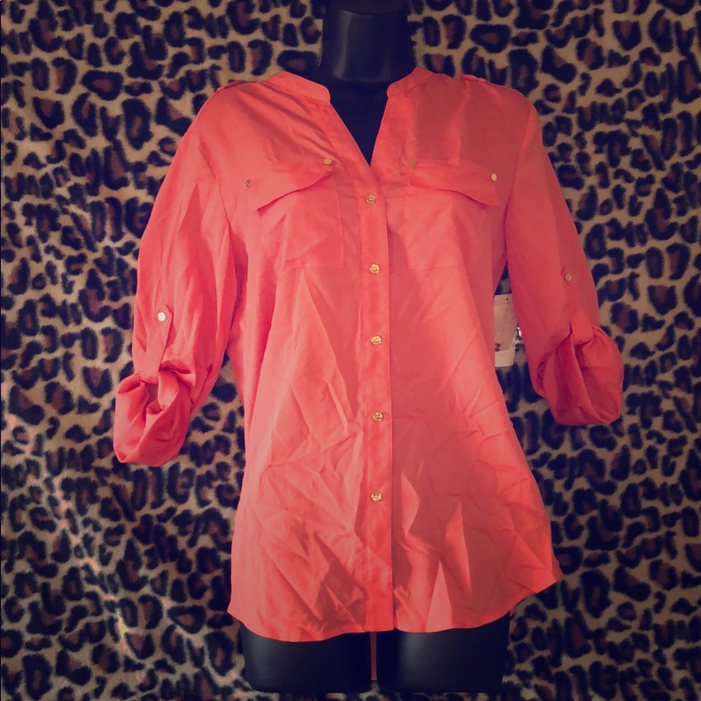 Coral Bliss Charter Club Button up Blouse